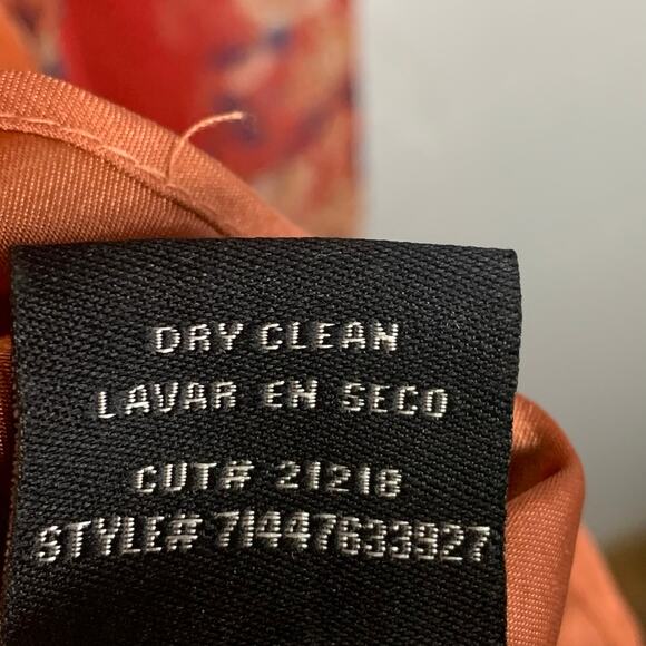 Vtg Y2K ECI New York Silk Dress Womens Sz 14 Orange Red V-Neck Long Sleeve Boho - Picture 9 of 9